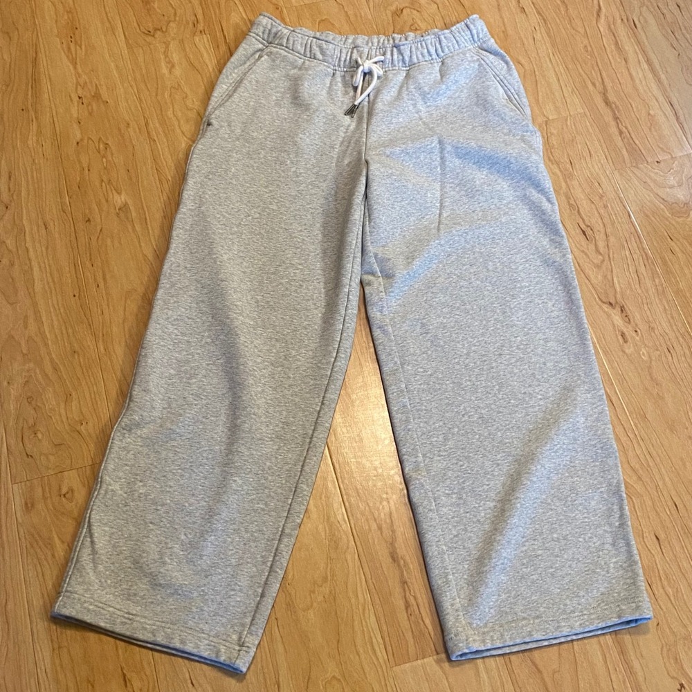 Athleta Womens Light Grey Heather Wide Leg Drawstring Sweatpants Size Small